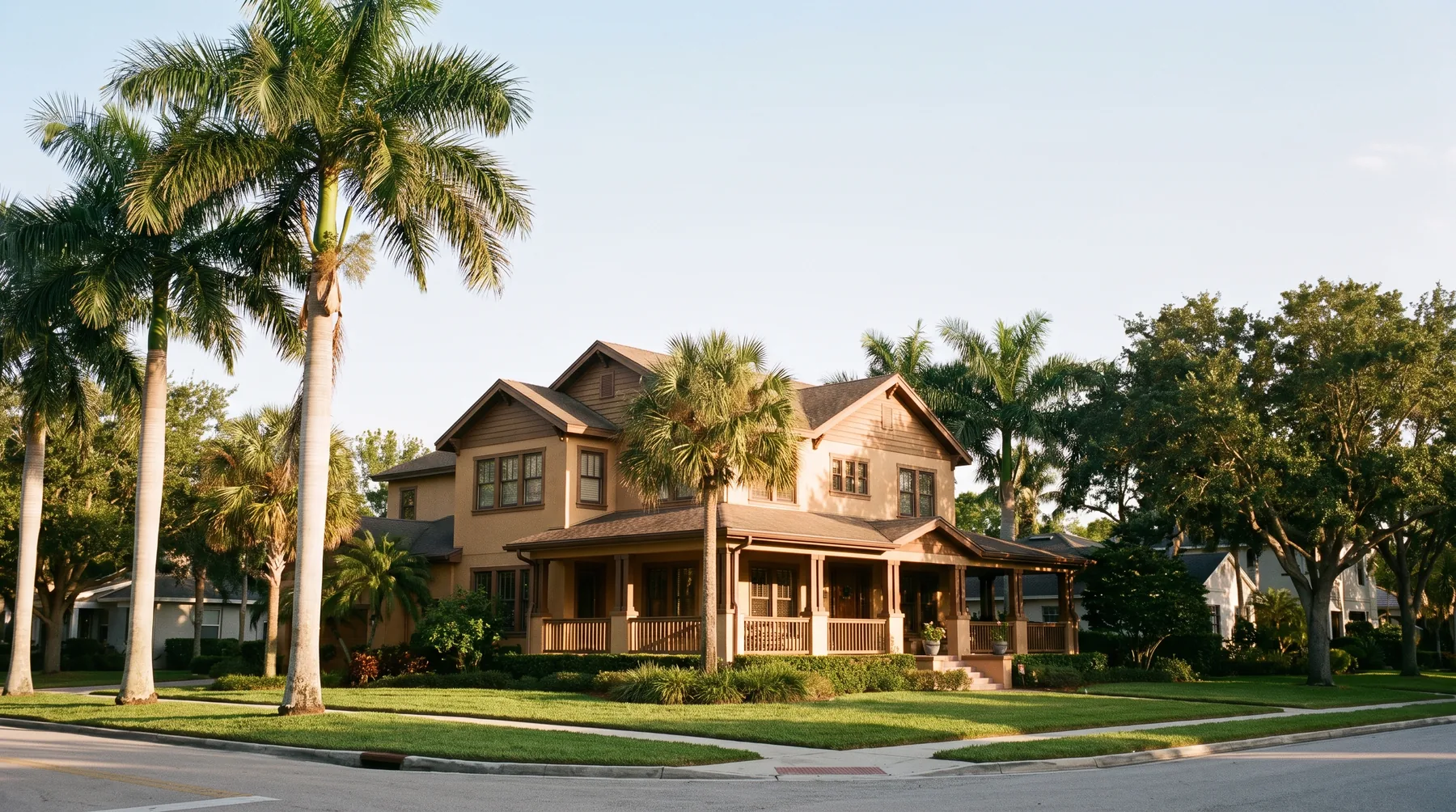 A two-storey Florida home with a mature front lawn