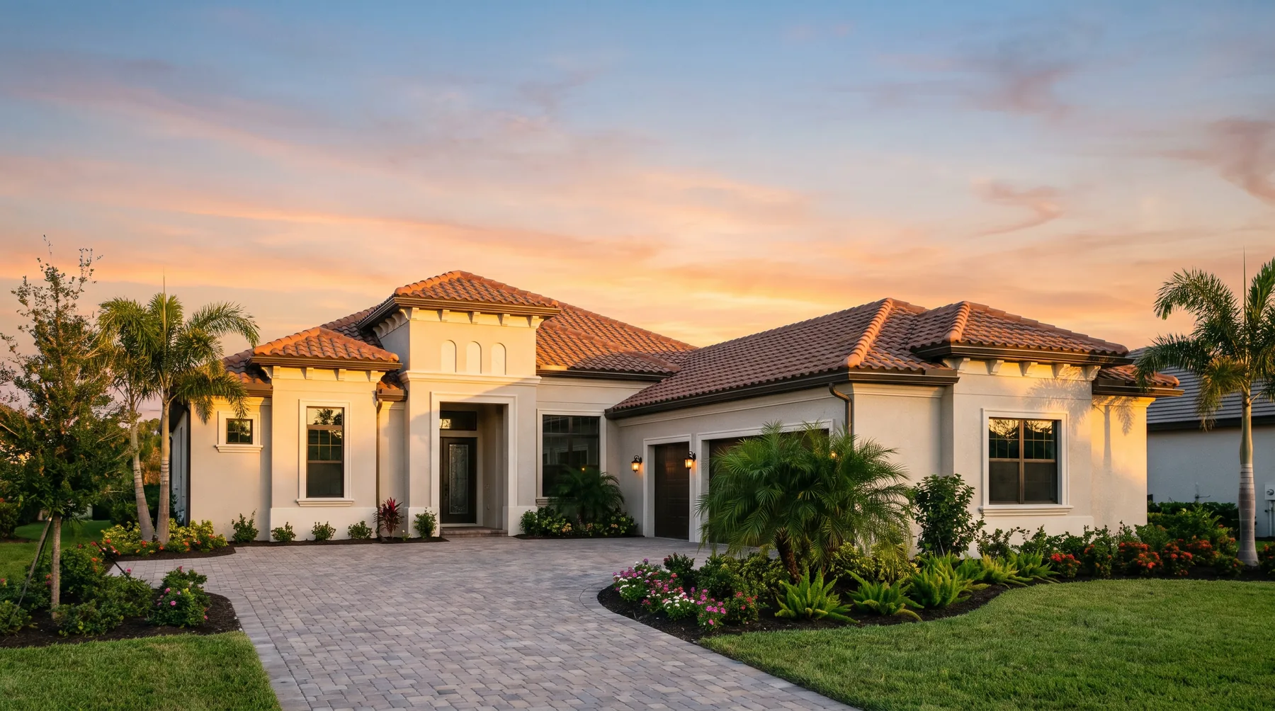 A newly completed Florida home at golden hour
