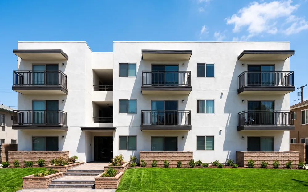 A modern apartment building on a sunny day